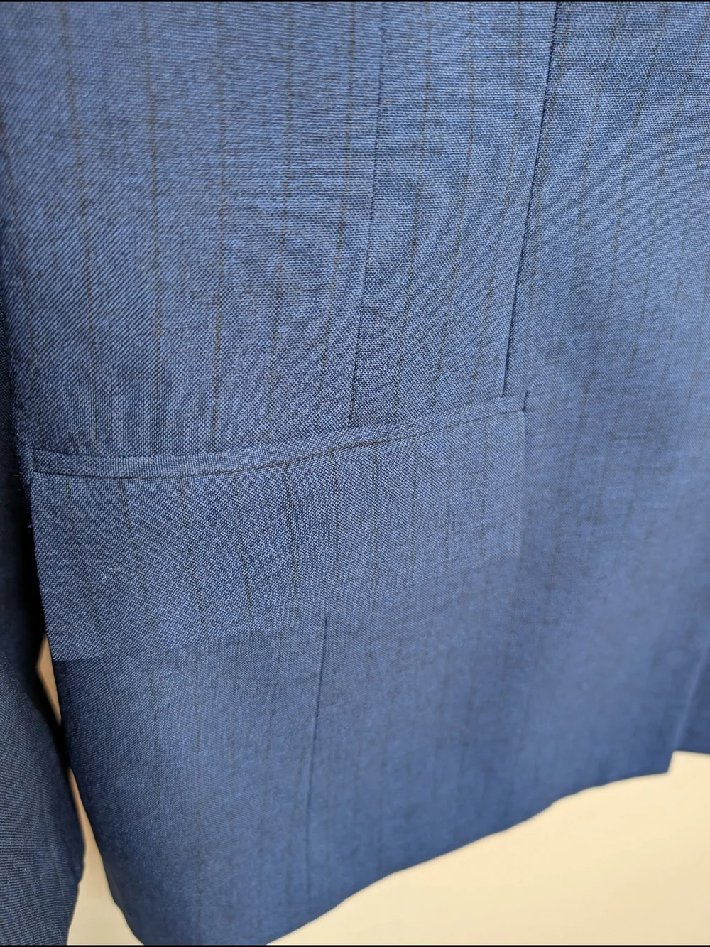 Sag Harbor Suit Navy Pinstripe Collarless Blazer Size 14 Shoulder Pads